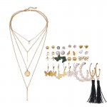 Arihant Gold Plated Layered Necklace and Gold Plated Set of 17 Contemporary Studs, Drop and Hoop Earrings Combo For Women and Girls