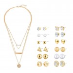 Arihant Gold Plated Layered Necklace and Gold Plated Set of 12 Contemporary Stud Earrings Combo For Women and Girls