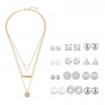 Arihant Gold Plated Layered Necklace and Silver Plated Set of 12 Contemporary Stud Earrings Combo For Women and Girls