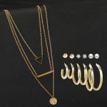 Arihant Gold Plated Layered Necklace and Gold Plated Set of 6 Contemporary Studs and Hoop Earrings Combo For Women and Girls