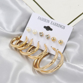 Arihant Gold Plated Layered Necklace and Gold Plated Set of 6 Contemporary Studs and Hoop Earrings Combo For Women and Girls