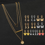 Arihant Gold Plated Layered Necklace and Gold Plated Set of 10 Butterfly inspired Contemporary Drop Earrings Combo For Women and Girls
