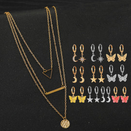 Arihant Gold Plated Layered Necklace and Gold Plated Set of 10 Butterfly inspired Contemporary Drop Earrings Combo For Women and Girls