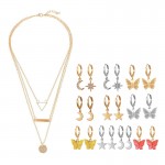 Arihant Gold Plated Layered Necklace and Gold Plated Set of 10 Butterfly inspired Contemporary Drop Earrings Combo For Women and Girls