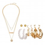 Arihant Gold Plated Layered Necklace and Gold Plated Set of 6 Contemporary Studs and Hoop Earrings Combo For Women and Girls