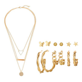 Arihant Gold Plated Layered Necklace and Gold Plated Set of 6 Contemporary Studs and Hoop Earrings Combo For Women and Girls