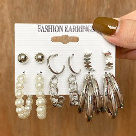 Arihant Gold Plated Layered Necklace and Silver Plated Set of 6 Contemporary Studs and Hoop Earrings Combo For Women and Girls