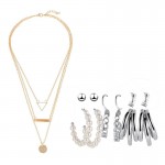 Arihant Gold Plated Layered Necklace and Silver Plated Set of 6 Contemporary Studs and Hoop Earrings Combo For Women and Girls