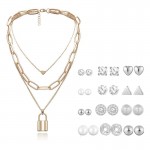 Arihant Gold Plated Layered Necklace and Silver Plated Set of 12 Contemporary Stud Earrings Combo For Women and Girls