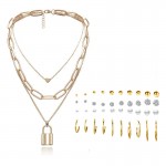 Arihant Gold Plated Layered Necklace and Gold Plated Set of 20 Contemporary Studs and Hoop Earrings Combo For Women and Girls