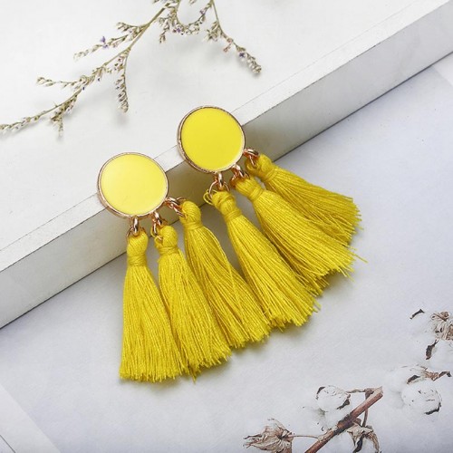 Arihant Yellow-Toned Copper Plated Tassel Earrings...