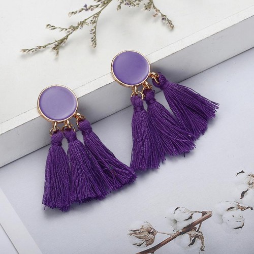 Arihant Purple-Toned Copper Plated Tassel Earrings...
