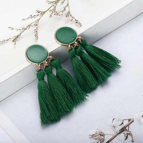 Arihant Green-Toned Copper Plated Tassel Earrings ...