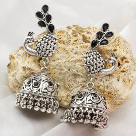 Arihant Glitzy Mayur Design Silver Plated Jhumkis For Women/Girls 45123