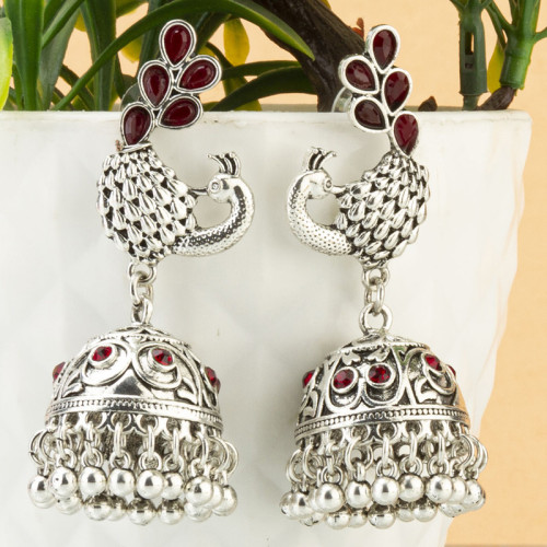 Arihant Marvelous Mayur Design Silver Plated Jhumkis For Women/Girls 45125