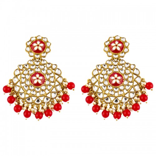 Arihant Fabulous Floral Kundan & Beads Gold Plated Chandbali Earrings For Women/Girls 45156