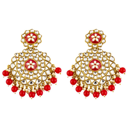 Arihant Fabulous Floral Kundan & Beads Gold Plated Chandbali Earrings For Women/Girls 45156