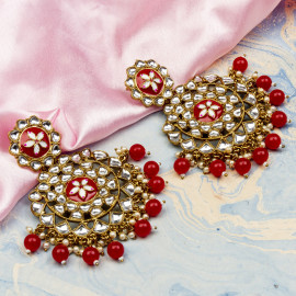 Arihant Fabulous Floral Kundan & Beads Gold Plated Chandbali Earrings For Women/Girls 45156