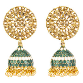 Arihant Designer Floral CZ & Pearl Gold Plated Plushy Jhumki For Women/Girls 45164