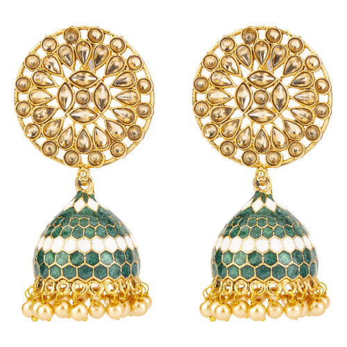 Arihant Designer Floral CZ & Pearl Gold Plated Plushy Jhumki For Women/Girls 45164