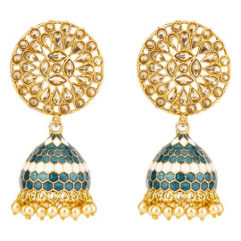 Arihant Exquisite Floral CZ & Pearl Gold Plated Swanky Jhumki For Women/Girls 45166
