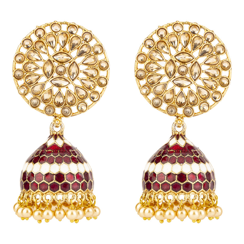 Arihant Contemporary Floral CZ & Pearl Gold Plated Brilliant Jhumki For Women/Girls 45167
