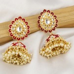 Arihant Gold Plated Pearl studded Red Jhumki Earrings 45174