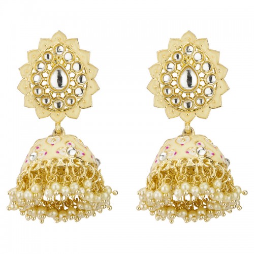 Arihant Gold Plated Pearl studded Off White Jhumki Earrings 45175