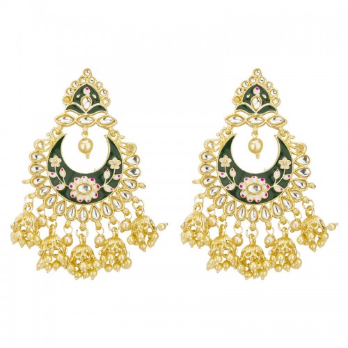 Arihant Gold Plated Pearl studded Green Chandbalis 45176