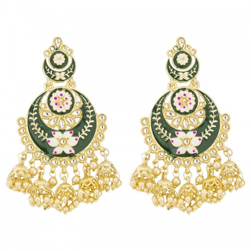 Arihant Gold Plated Pearl studded Green Chandbalis...