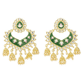 Arihant Gold Plated Pearl studded Green Chandbalis 45185