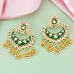Arihant Gold Plated Pearl studded Green Chandbalis 45185