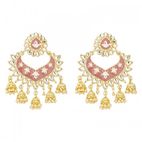 Arihant Gold Plated Pearl studded Pink Chandbalis 45187