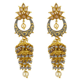 Arihant Gold Plated Pearl studded Grey Chandbalis 45188