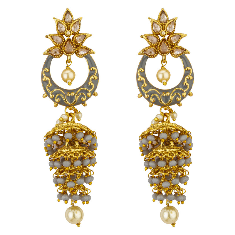 Arihant Gold Plated Pearl studded Grey Chandbalis 45188