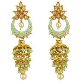 Arihant Gold Plated Pearl studded Green Chandbalis 45189