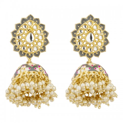 Arihant Gold Plated Pearl studded Grey Jhumki Earrings 45191