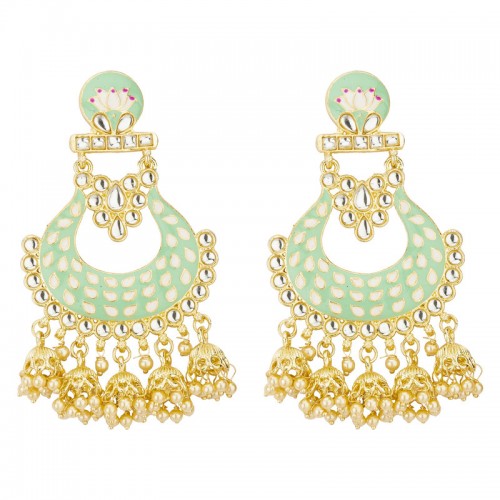 Arihant Gold Plated Pearl studded Green Chandbalis...