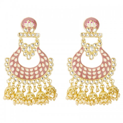 Arihant Gold Plated Pearl studded Pink Chandbalis ...