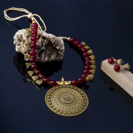 Arihant Magenta Copper Plated Pearl Necklace Set 44002