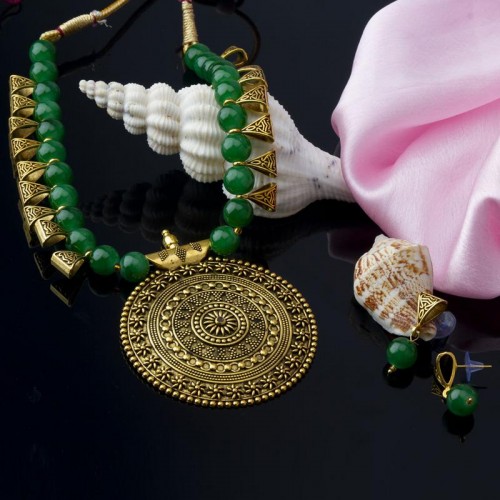 Arihant Green Copper Plated Pearl Necklace Set 44003