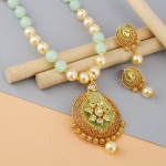 Arihant Green GP Kundan studded Pearl Necklace Set 44023