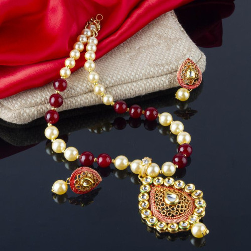 Arihant Magenta GP Kundan studded Pearl Necklace S...