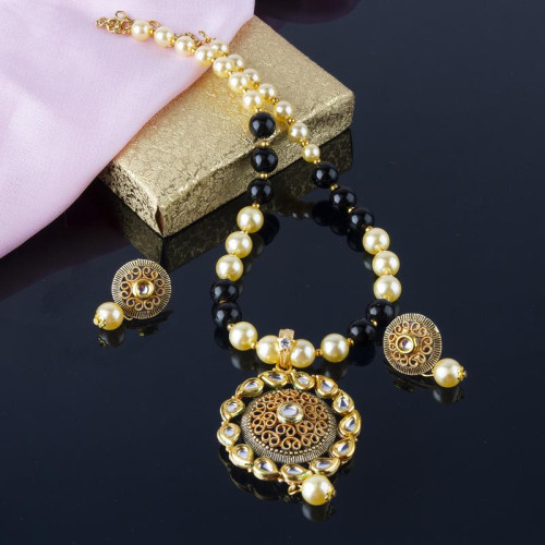 Arihant Black GP Kundan studded Pearl Necklace Set...