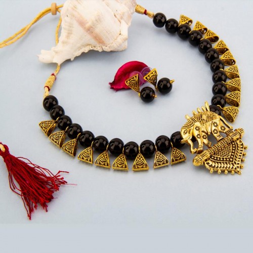 Arihant Gold-Toned GP Black Pearl Necklace Set 440...