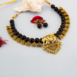 Arihant Gold-Toned GP Black Pearl Necklace Set 44037