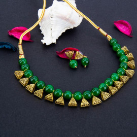 Arihant Gold-Toned GP Green Pearl Necklace Set 44040
