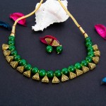 Arihant Gold-Toned GP Green Pearl Necklace Set 44040