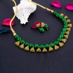 Arihant Gold-Toned GP Green Pearl Necklace Set 44040