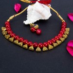 Arihant Gold-Toned GP Red Pearl Necklace Set 44042